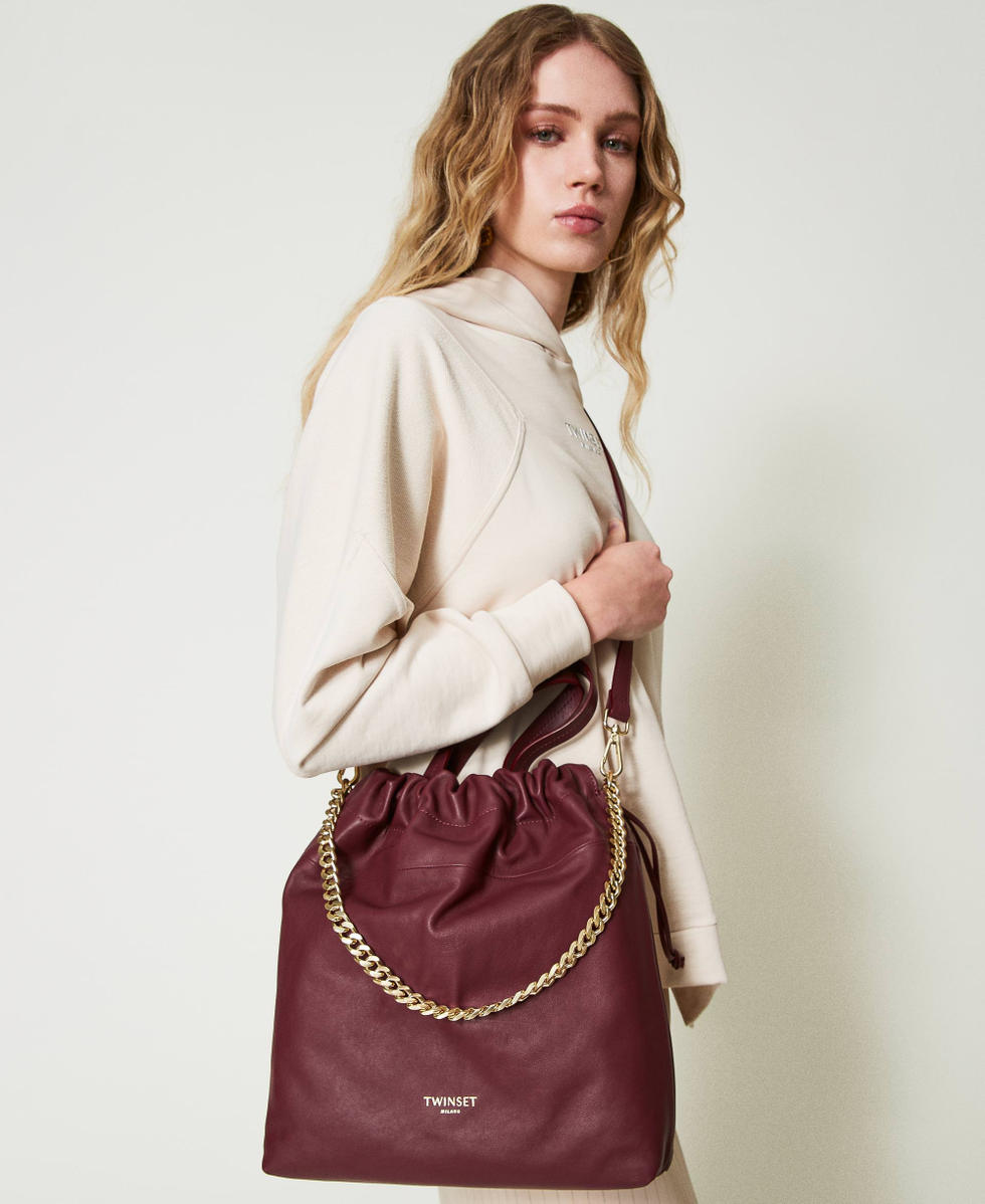 Bolso shopper mediano de piel con cordon ajustable Mujer Blanco TWINSET Milano