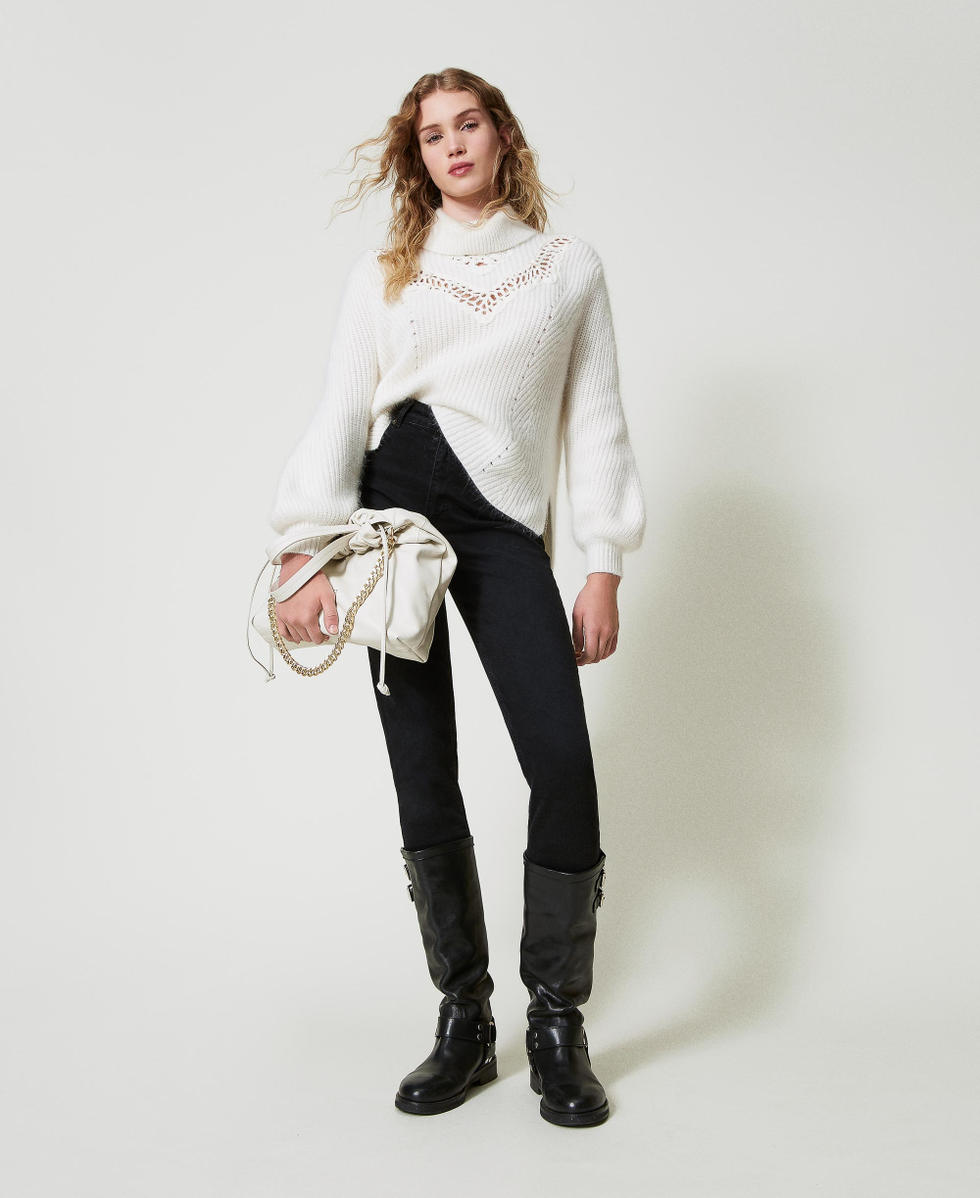 Medium leather shopper bag with drawstring Old White Woman 242TB7211_11748_S0