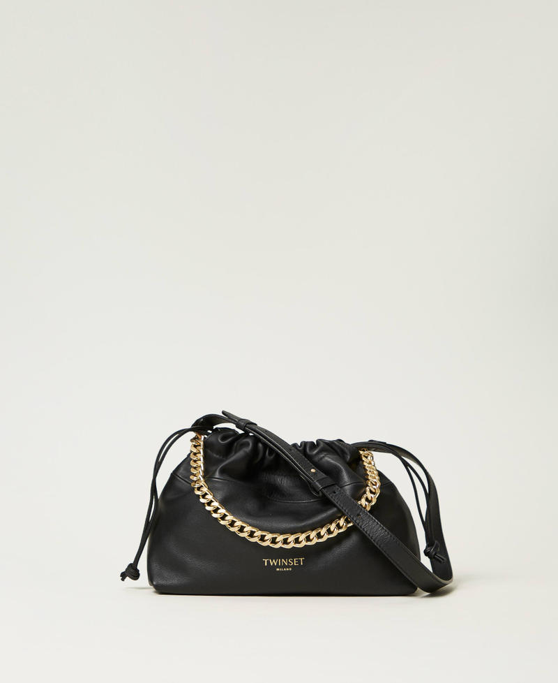 Borsa a tracolla in pelle con coulisse Nero Donna 242TB7212_00006_01