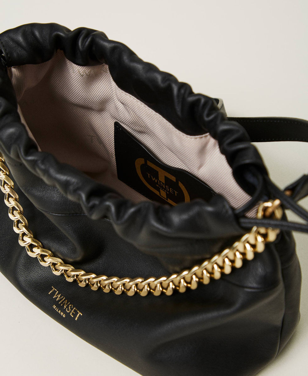 Leather shoulder bag with drawstring Black Woman 242TB7212_00006_04