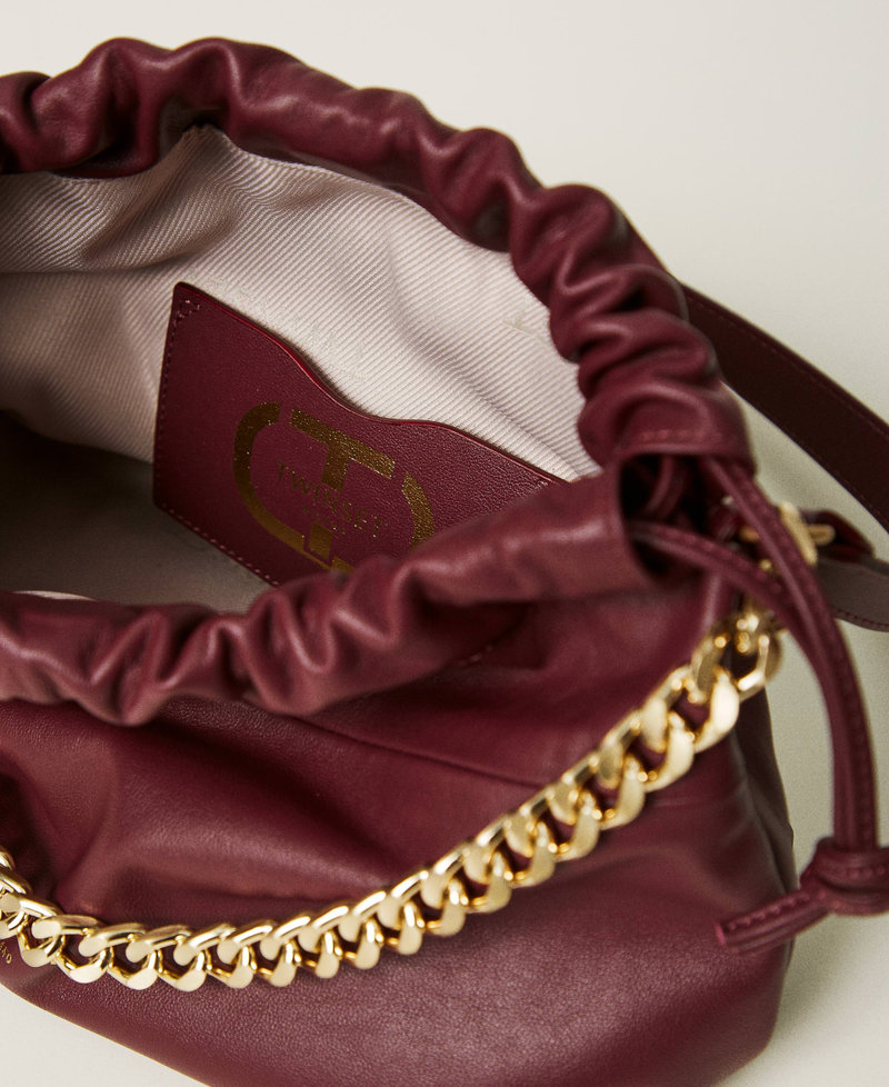 Leather shoulder bag with drawstring