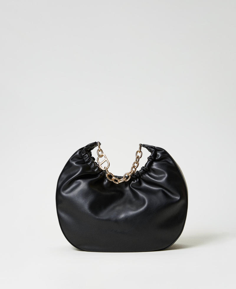 Hobo-Bag „Croissant“ mit Raffung und Oval T Schwarz Frau 242TB7221_00006_01