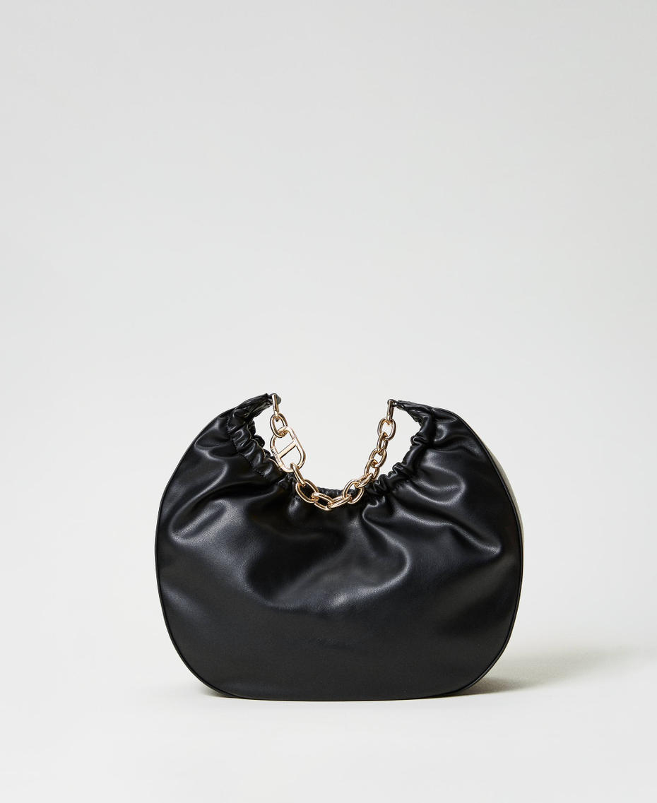 Hobo-Bag „Croissant“ mit Raffung und Oval T Schwarz Frau 242TB7221_00006_01
