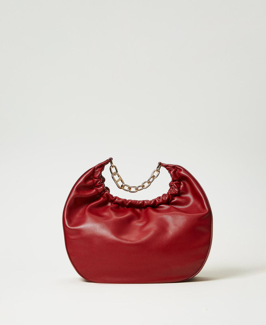 ‘Croissant’ hobo bag with gathering and Oval T Pompeiian Red Woman 242TB7221_11755_01