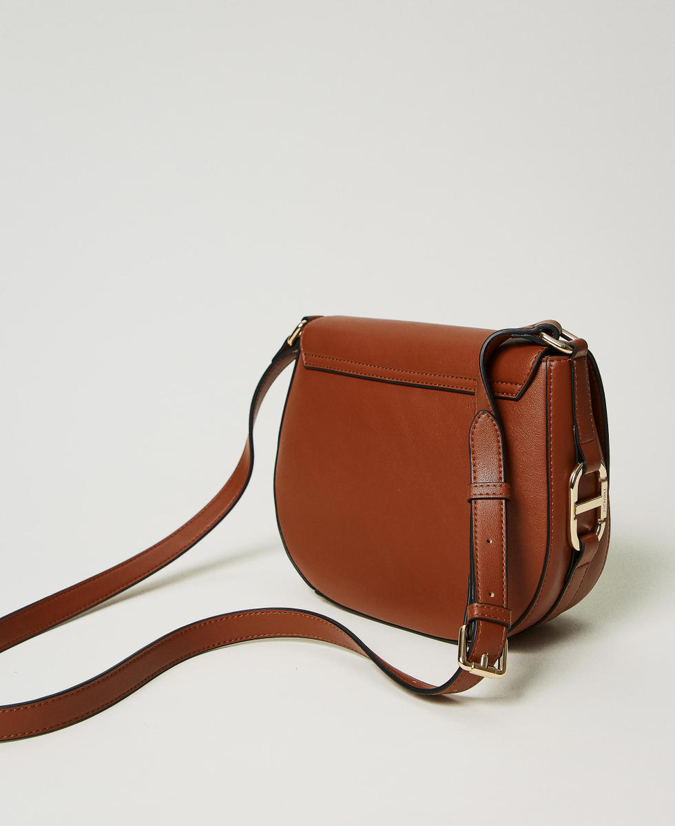 Shoulder bag with Oval T buckle Woman, Brown | TWINSET Milano