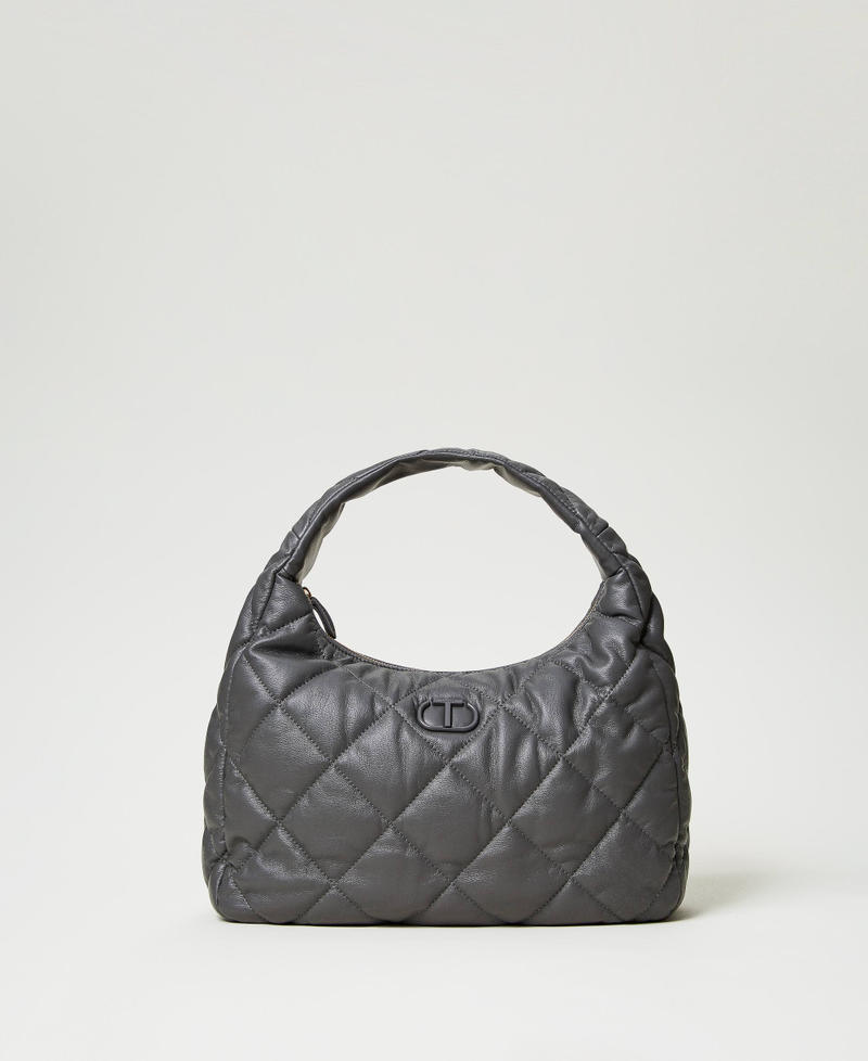 Large padded and quilted hobo bag Grey Stone Woman 242TB7350_00158_01