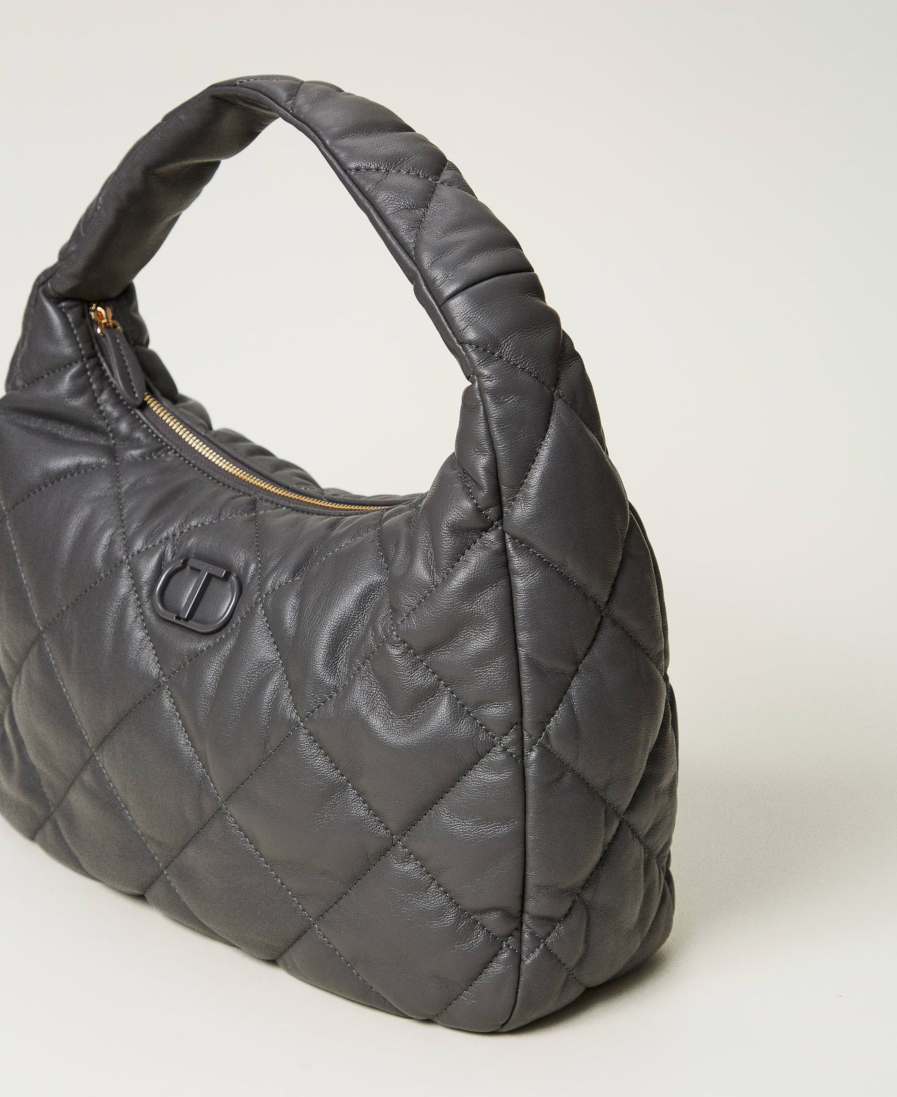 Large padded and quilted hobo bag Grey Stone Woman 242TB7350_00158_02