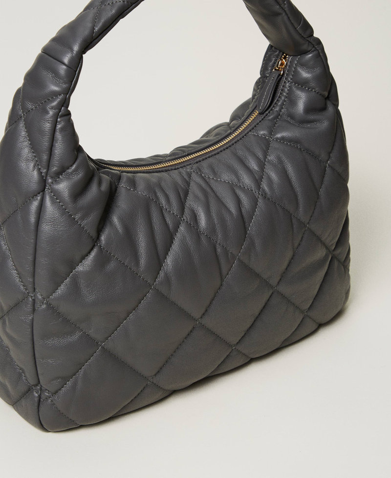 Large padded and quilted hobo bag Grey Stone Woman 242TB7350_00158_03