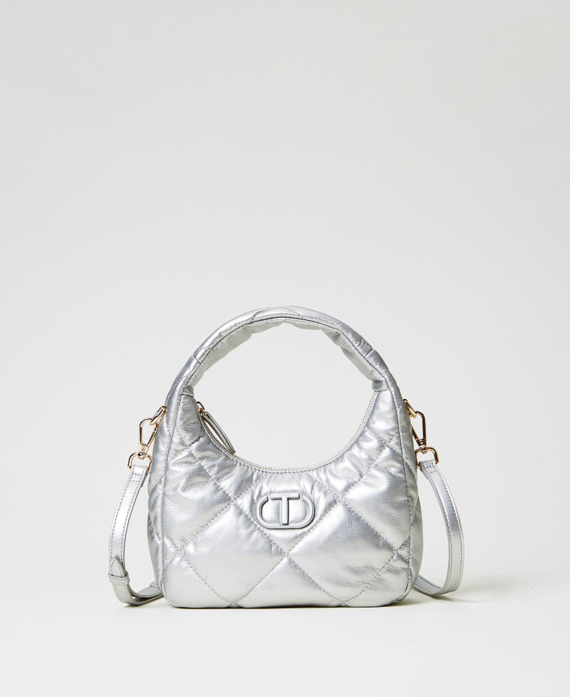 Small padded and quilted hobo bag Silver Woman 242TB7352_00995_01