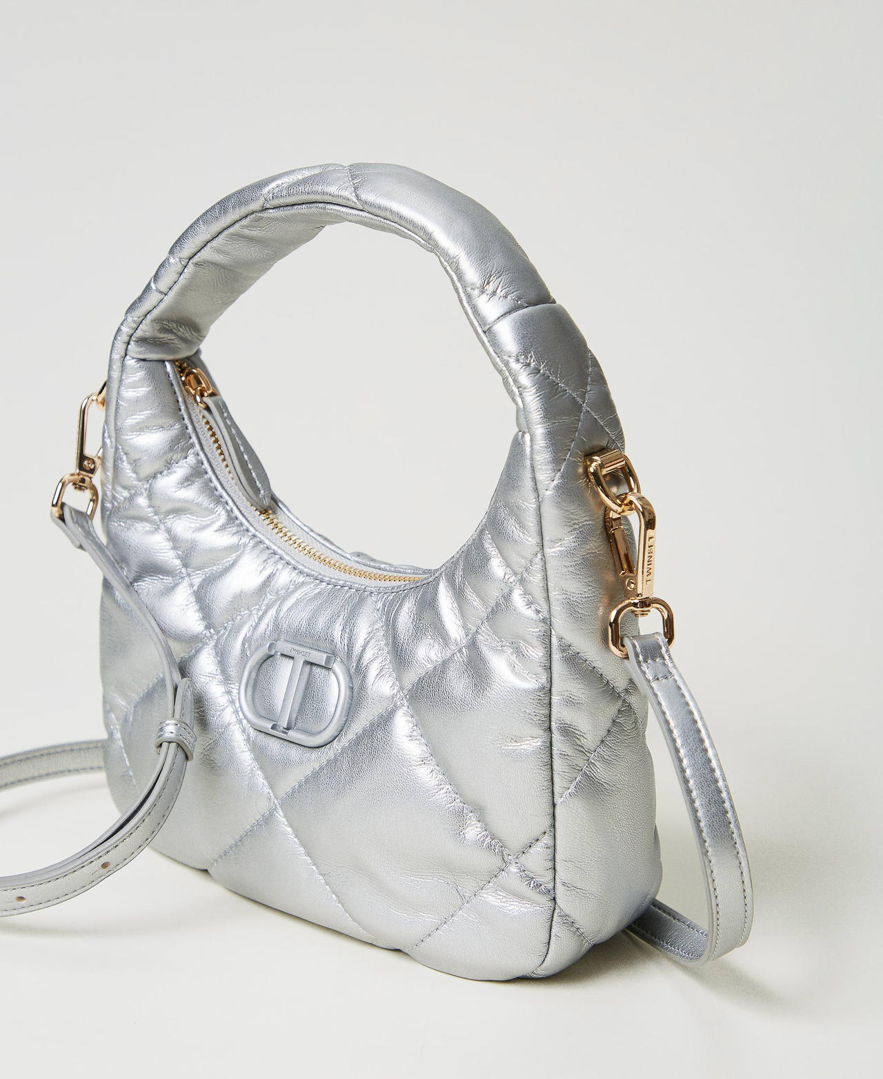 Small padded and quilted hobo bag Silver Woman 242TB7352_00995_02