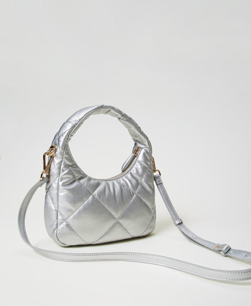 Small padded and quilted hobo bag Silver Woman 242TB7352_00995_03