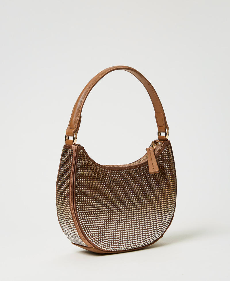 【EMIS】RHINESTONE HOBO BAG★25HS Moon' hobo bag with rhinestones Woman, Brown | TWINSET Milano