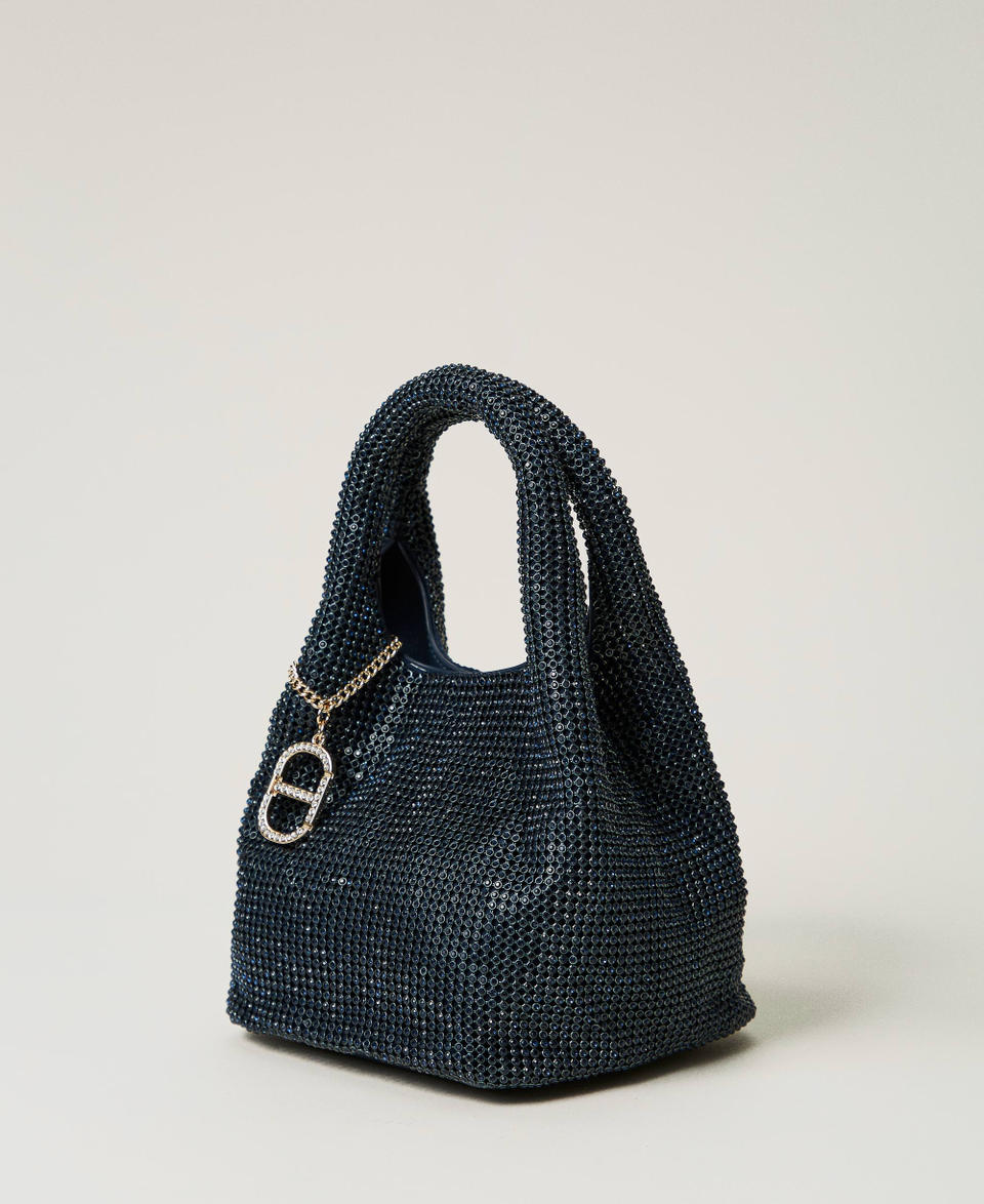 „Rendez-Vous“-Bag aus Strass mit „Oval T“-Charm Indigo Frau 242TB7403_00384_02