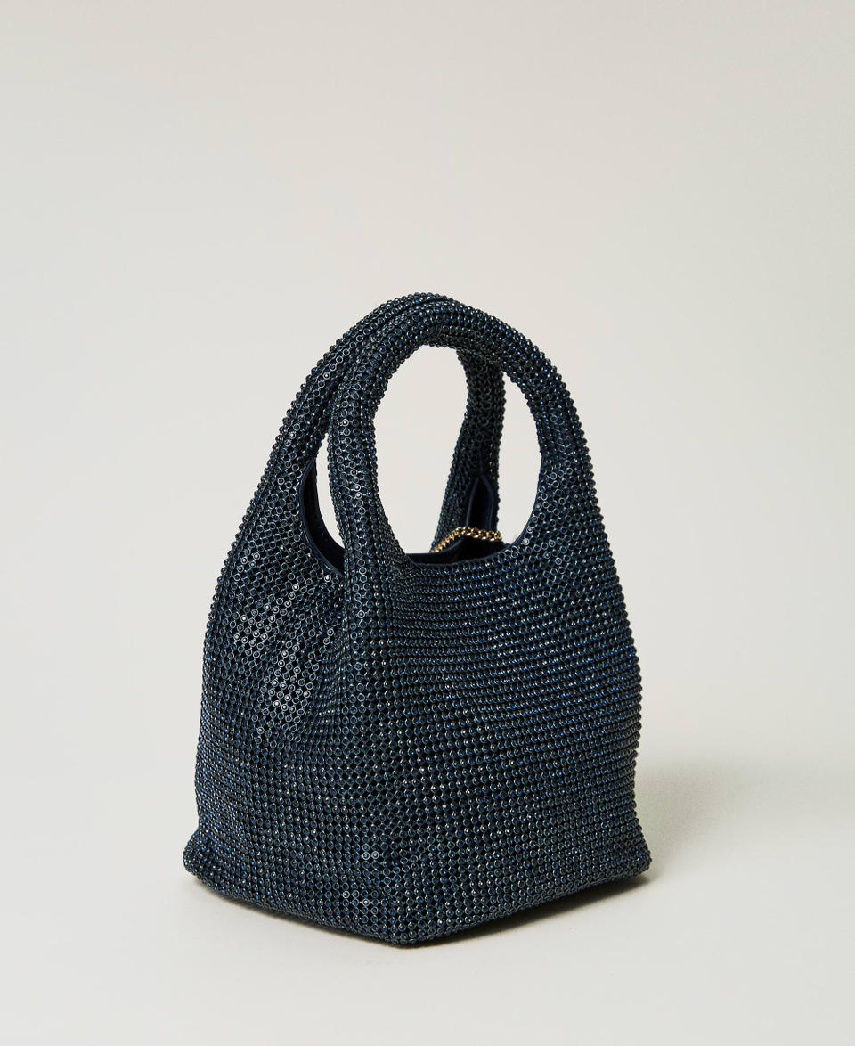 „Rendez-Vous“-Bag aus Strass mit „Oval T“-Charm Indigo Frau 242TB7403_00384_03