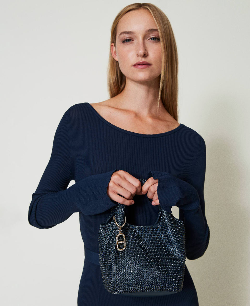 „Rendez-Vous“-Bag aus Strass mit „Oval T“-Charm Indigo Frau 242TB7403_00384_0S