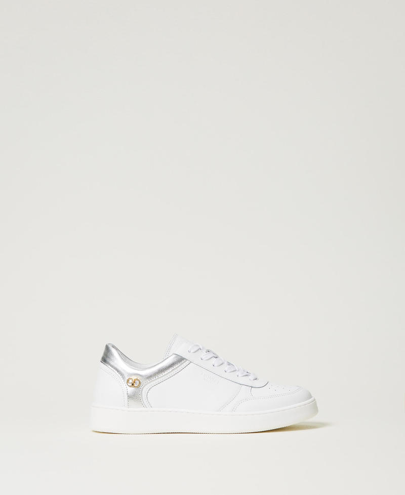 Leather trainers with laminated inserts Two-tone Optical White / Silver Woman 242TCP014_07200_01