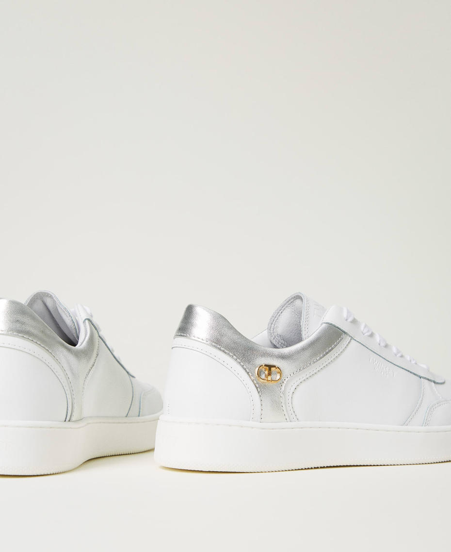 Sneakers in pelle con inserti laminati Bicolor Bianco Ottico / Argento Donna 242TCP014_07200_03