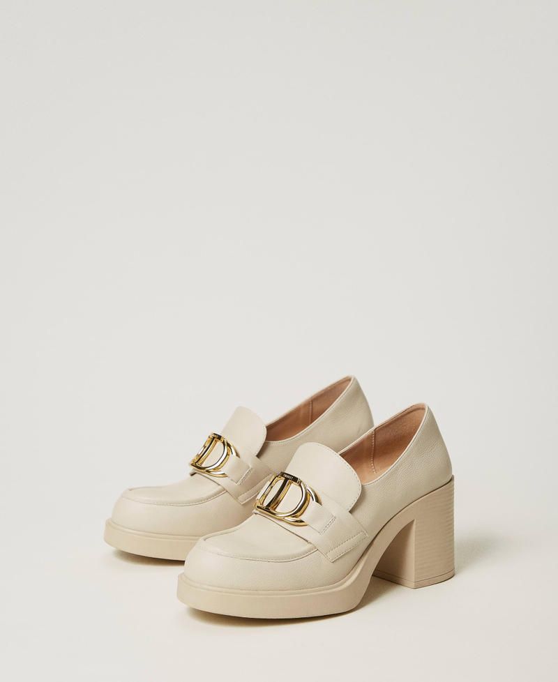 Heeled loafers with Oval T clasp Woman, White | TWINSET Milano Heeled loafers with Oval T clasp Woman, White | TWINSET Milano
