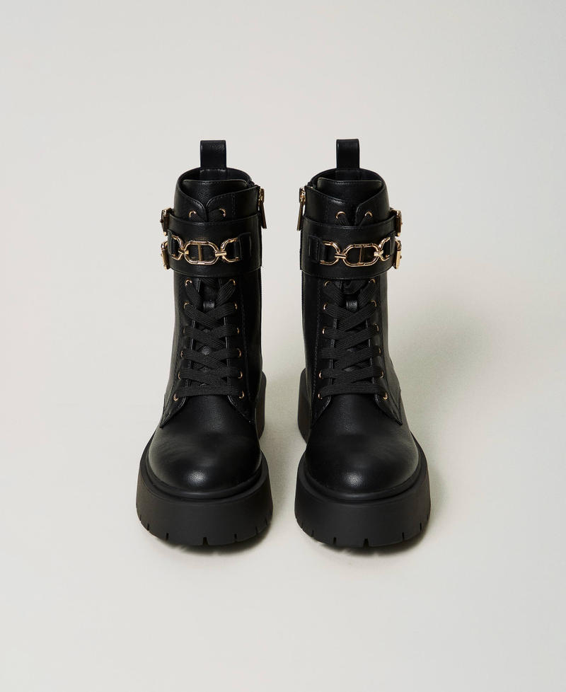 Combat boots with buckles and Oval T clasp Black Woman 242TCP062_00006_04