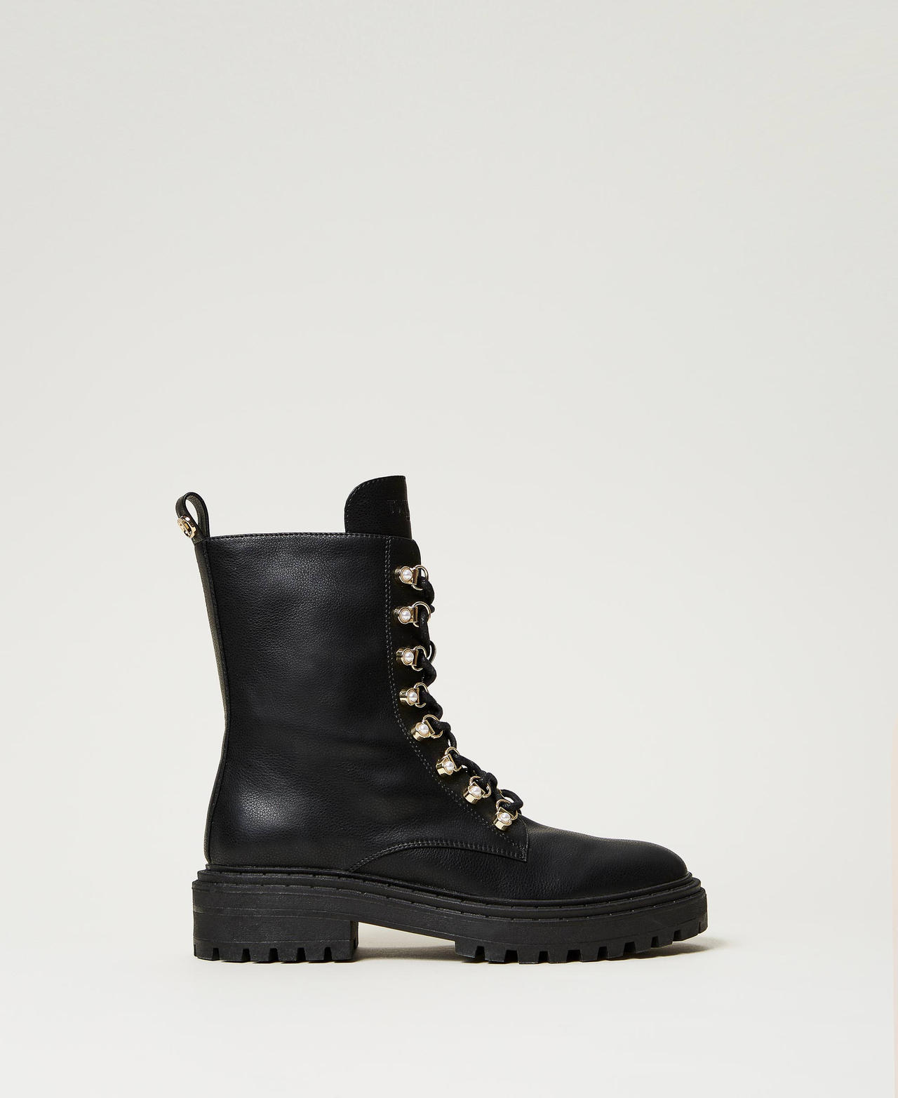 Trekking style combat boots with pearls Woman Black TWINSET Milano