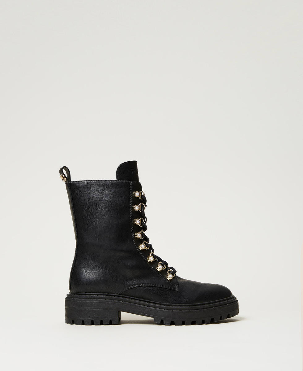 Bottines motardes trekking avec perles Femme Noir TWINSET Milano