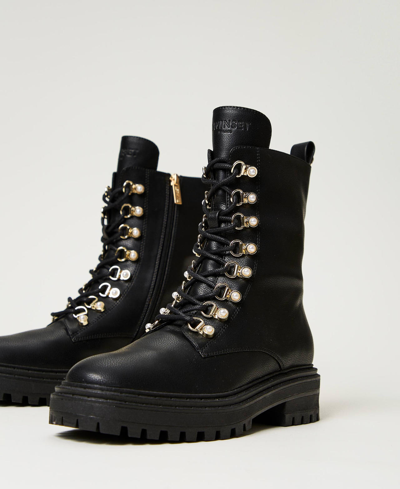 Trekking-style combat boots with pearls Black Woman 242TCP070_00006_02