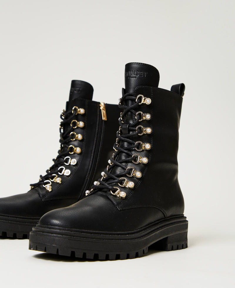Trekking-style combat boots with pearls