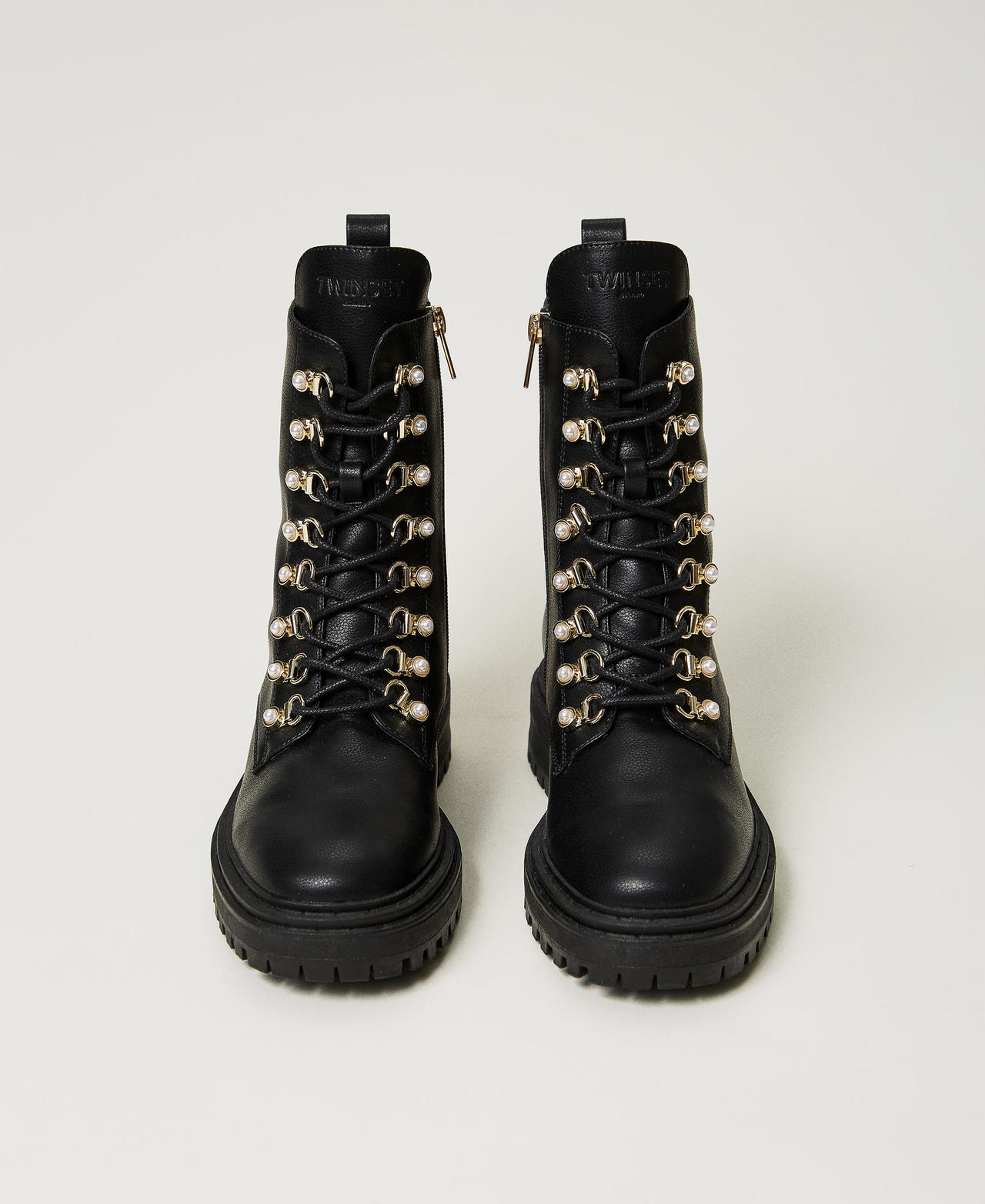 Bottines motardes trekking avec perles Femme Noir TWINSET Milano