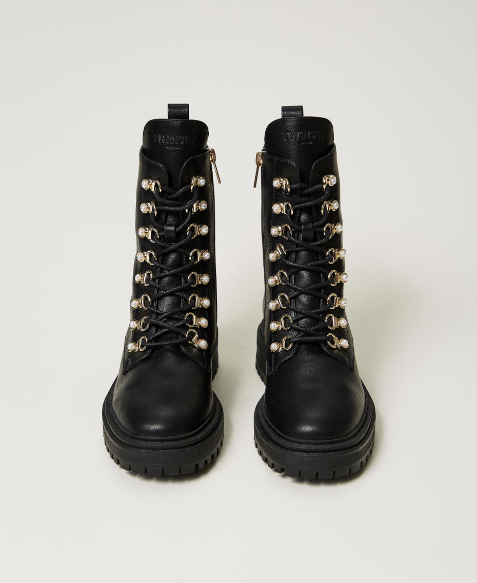 Trekking-style combat boots with pearls Black Woman 242TCP070_00006_04