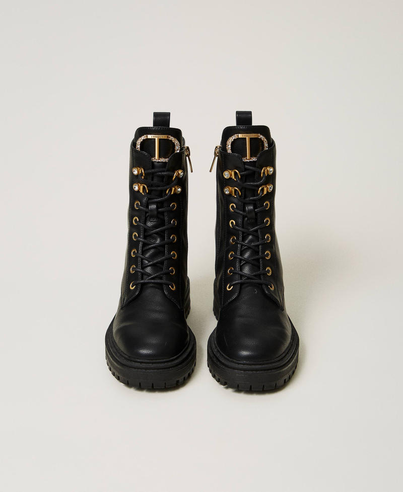 Combat boots with rhinestone Oval T Black Woman 242TCP072_00006_04