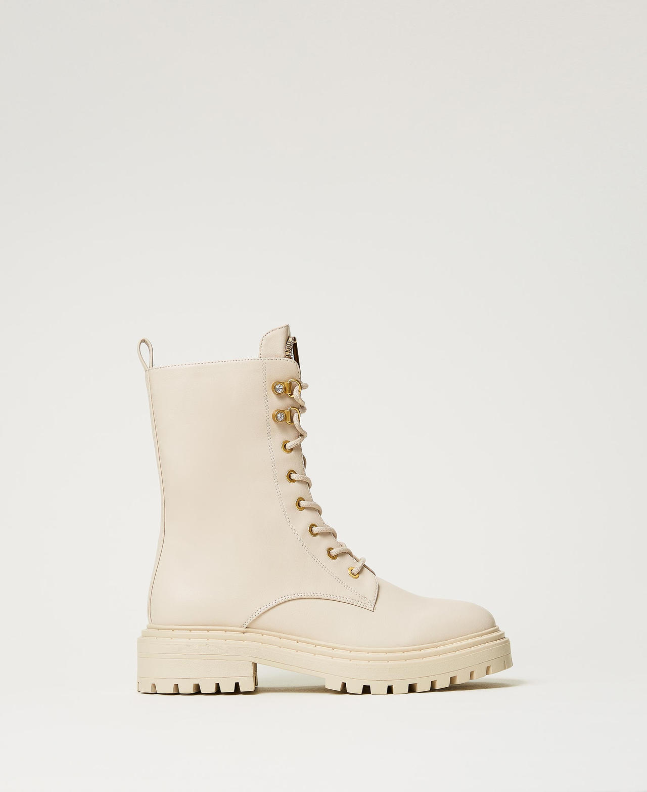 Combat boots with rhinestone Oval T Woman White TWINSET Milano