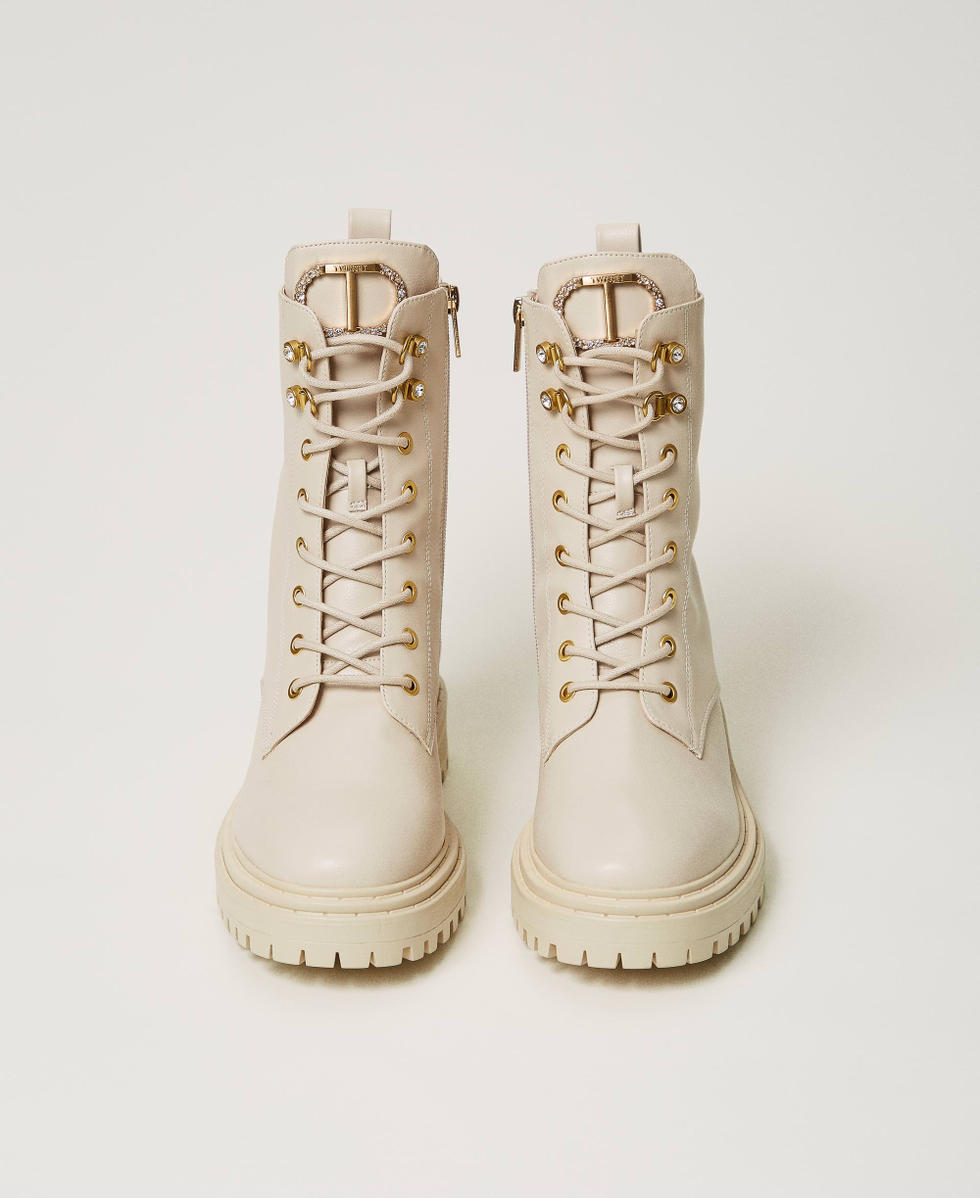 Combat boots with rhinestone Oval T Woman White TWINSET Milano