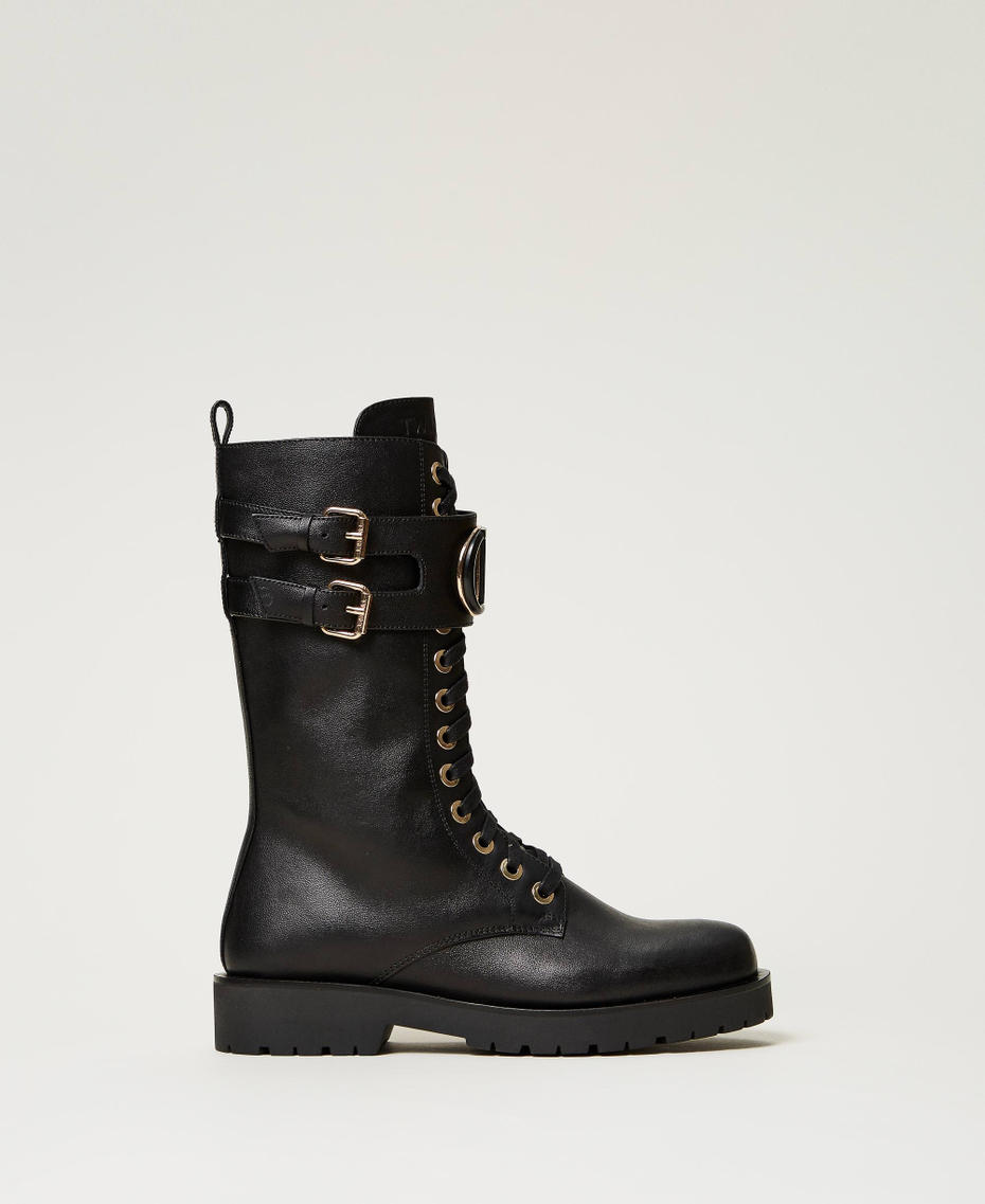 High leather combat boots with Oval T Black Woman 242TCP084_00006_01