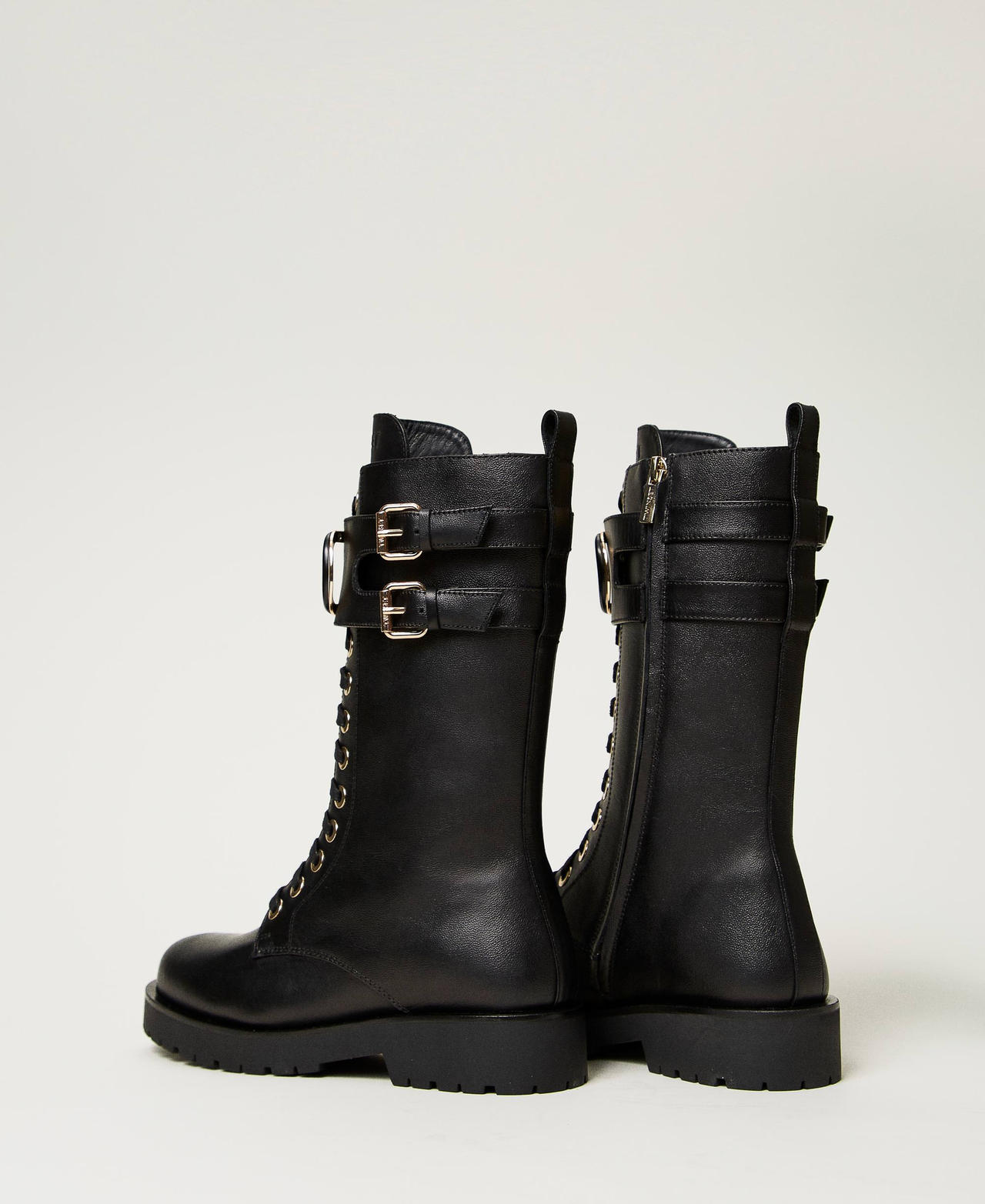 High leather combat boots with Oval T Black Woman 242TCP084_00006_03