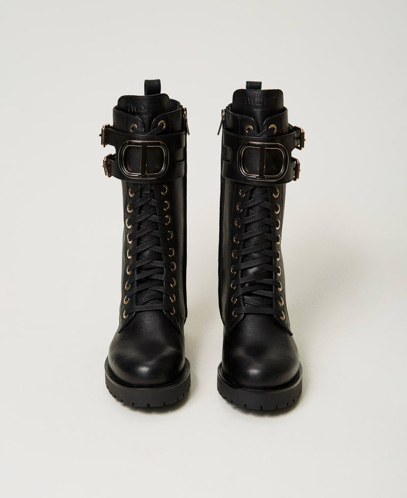Anfibi alti in pelle con Oval T Nero Donna 242TCP084_00006_04