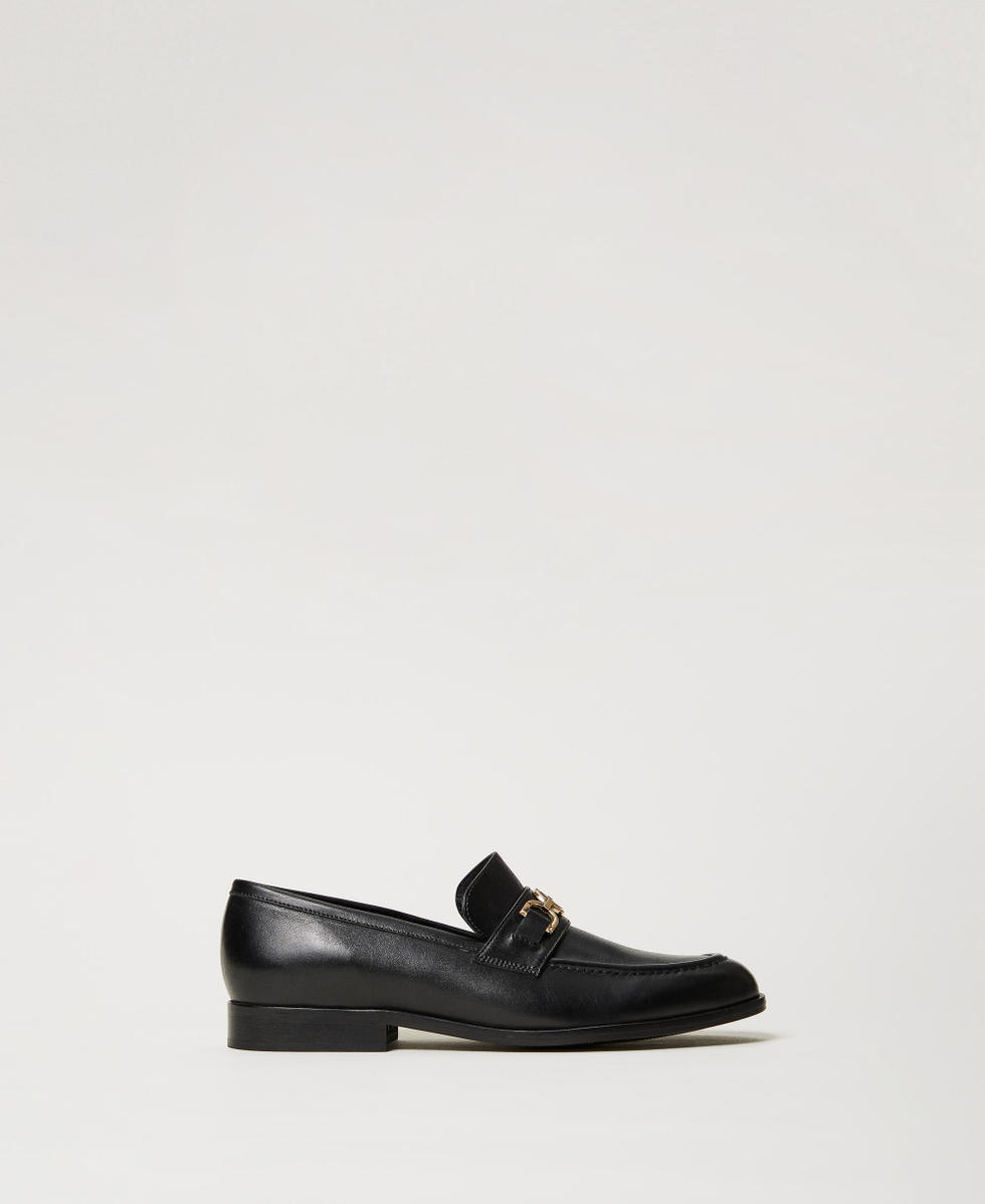 Mocassini in pelle con morsetto Oval T Donna Nero TWINSET Milano