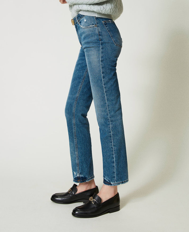 Mocassins en cuir avec barrette Oval T Noir Femme 242TCP100_00006_S0