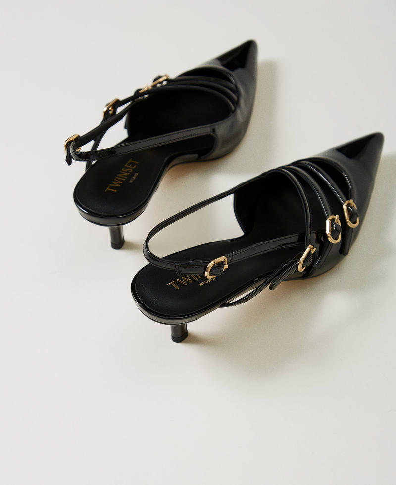 Faux patent leather sling back court shoes with straps Black Woman 242TCP112_00006_03