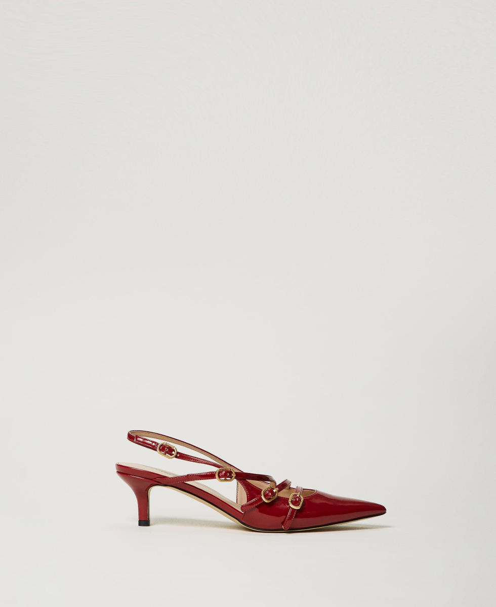 Faux patent leather sling back court shoes with straps Woman Red TWINSET Milano