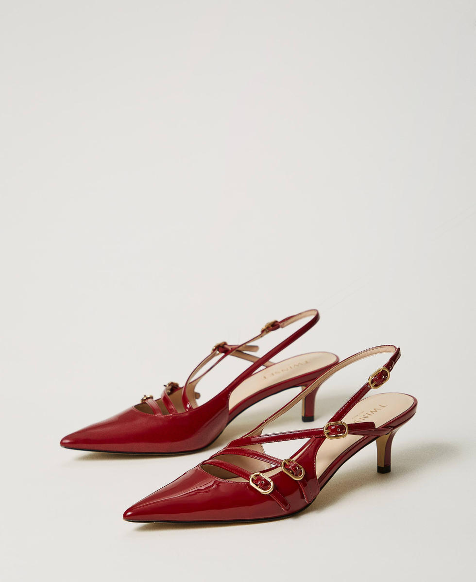 Faux patent leather sling back court shoes with straps Woman