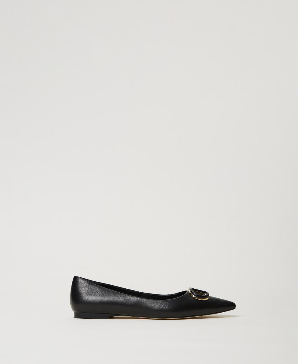 Lederballerina mit Oval T Schwarz Frau 242TCP134_00006_01