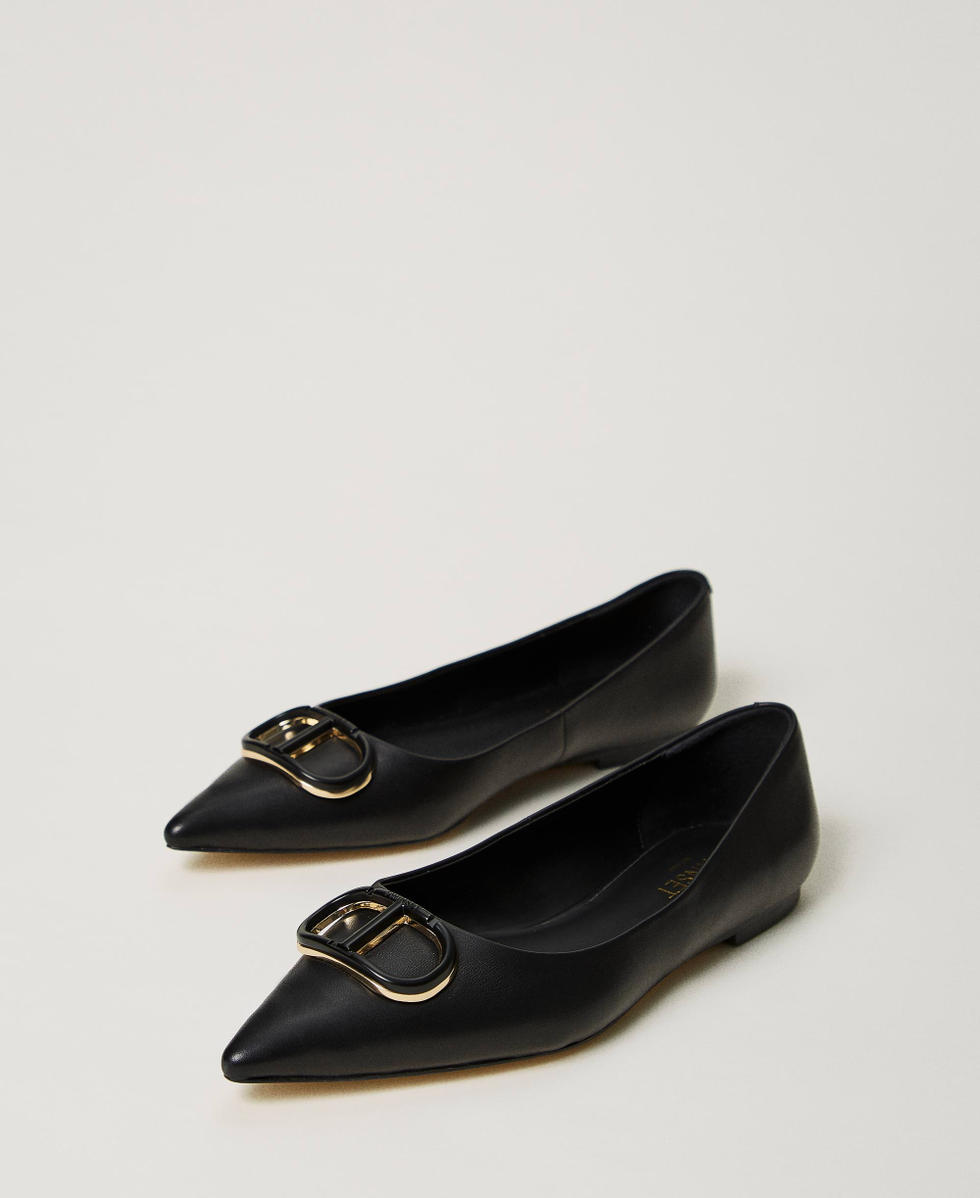 Lederballerina mit Oval T Schwarz Frau 242TCP134_00006_02