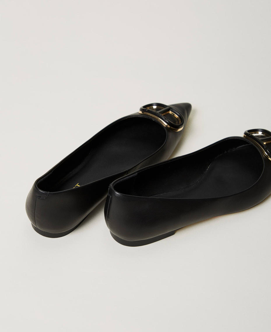 Leather ballerina shoes with Oval T Black Woman 242TCP134_00006_03