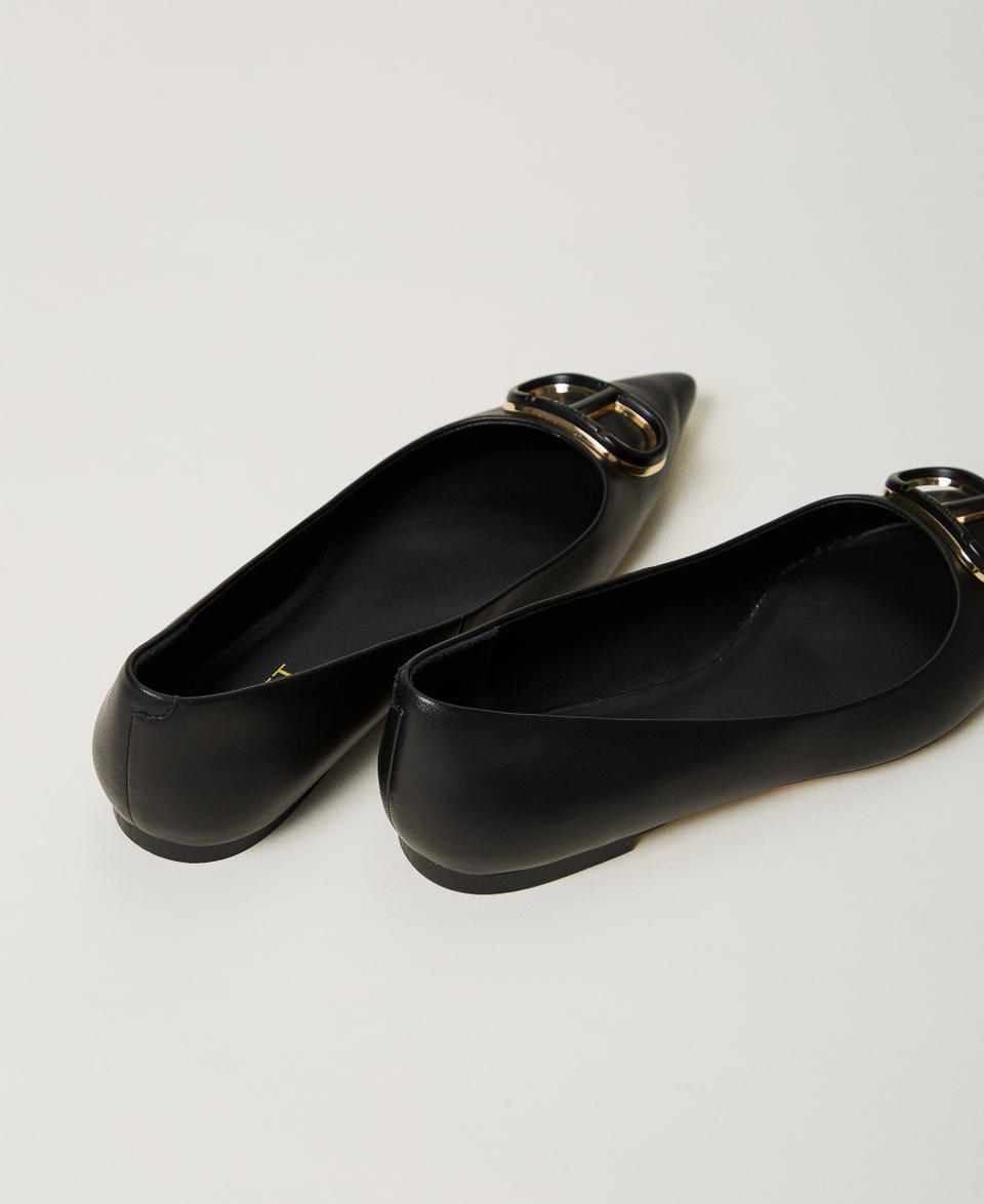 Ballerine in pelle con Oval T Nero Donna 242TCP134_00006_03
