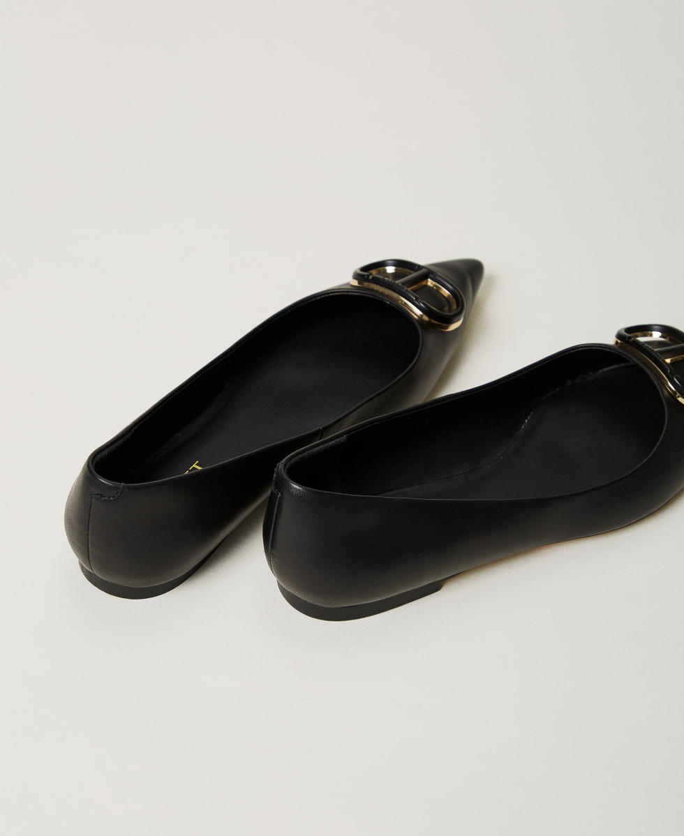 Lederballerina mit Oval T Schwarz Frau 242TCP134_00006_03