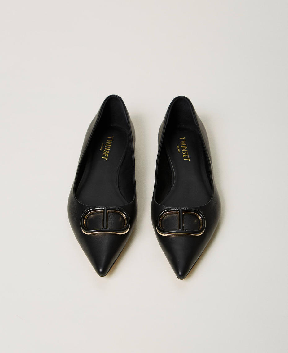Leather ballerina shoes with Oval T Black Woman 242TCP134_00006_04