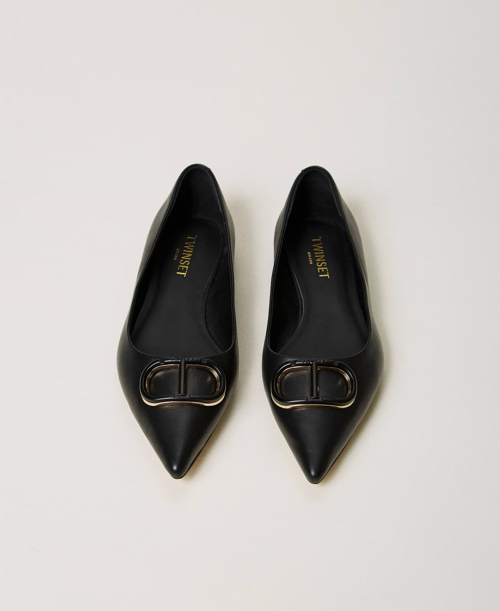 Lederballerina mit Oval T Schwarz Frau 242TCP134_00006_04