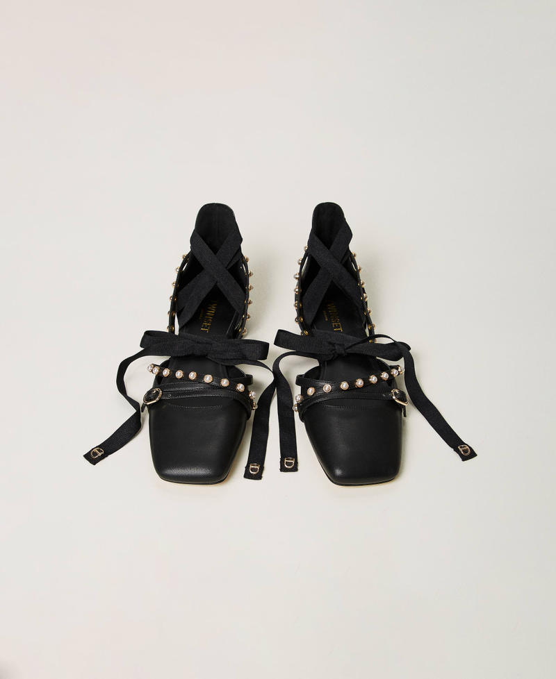 Ballerina shoes with pearls and ribbons