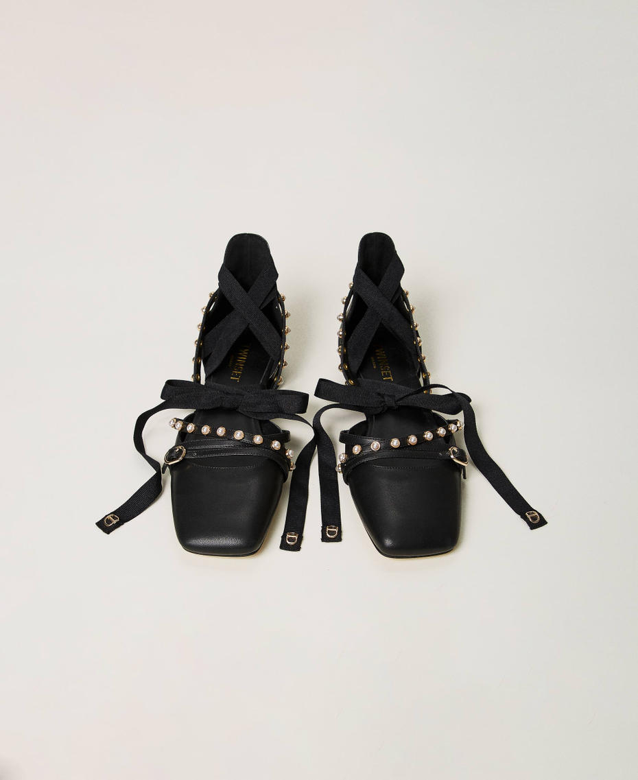 Ballerina shoes with pearls and ribbons Black Woman 242TCP152-04