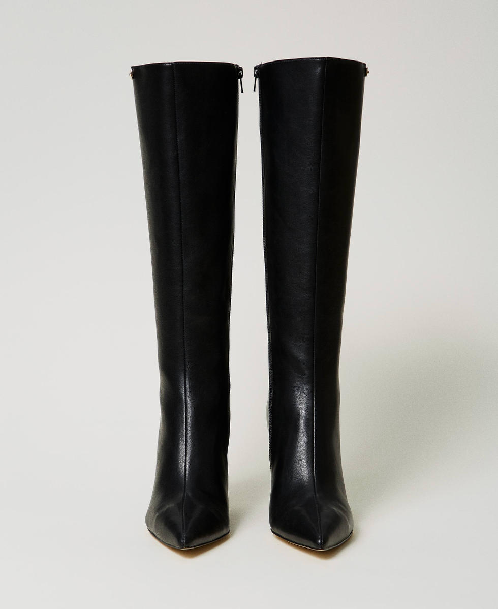 Stivali alti con zeppa e targhetta logo Donna Nero TWINSET Milano